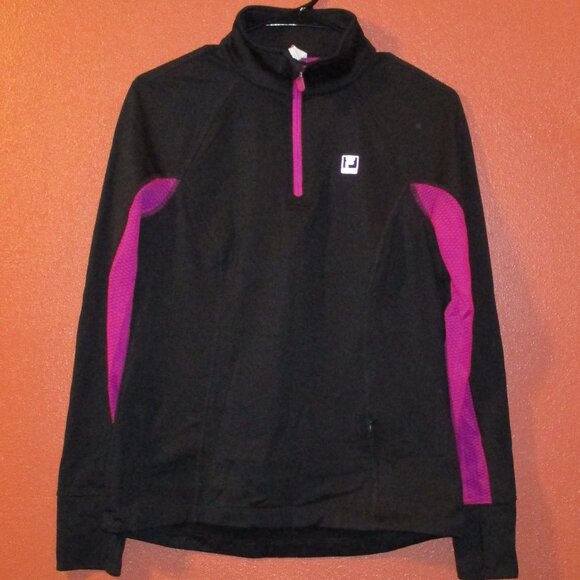 FILA Performance Sports Woman Medium Black Purple Zip Front Long Sleeve Pullover - Picture 1 of 7
